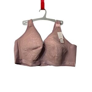 Cacique Cotton‎ Collection Lightly Lined No-Wire Bra 48DD Mauve Floral Lace NWT